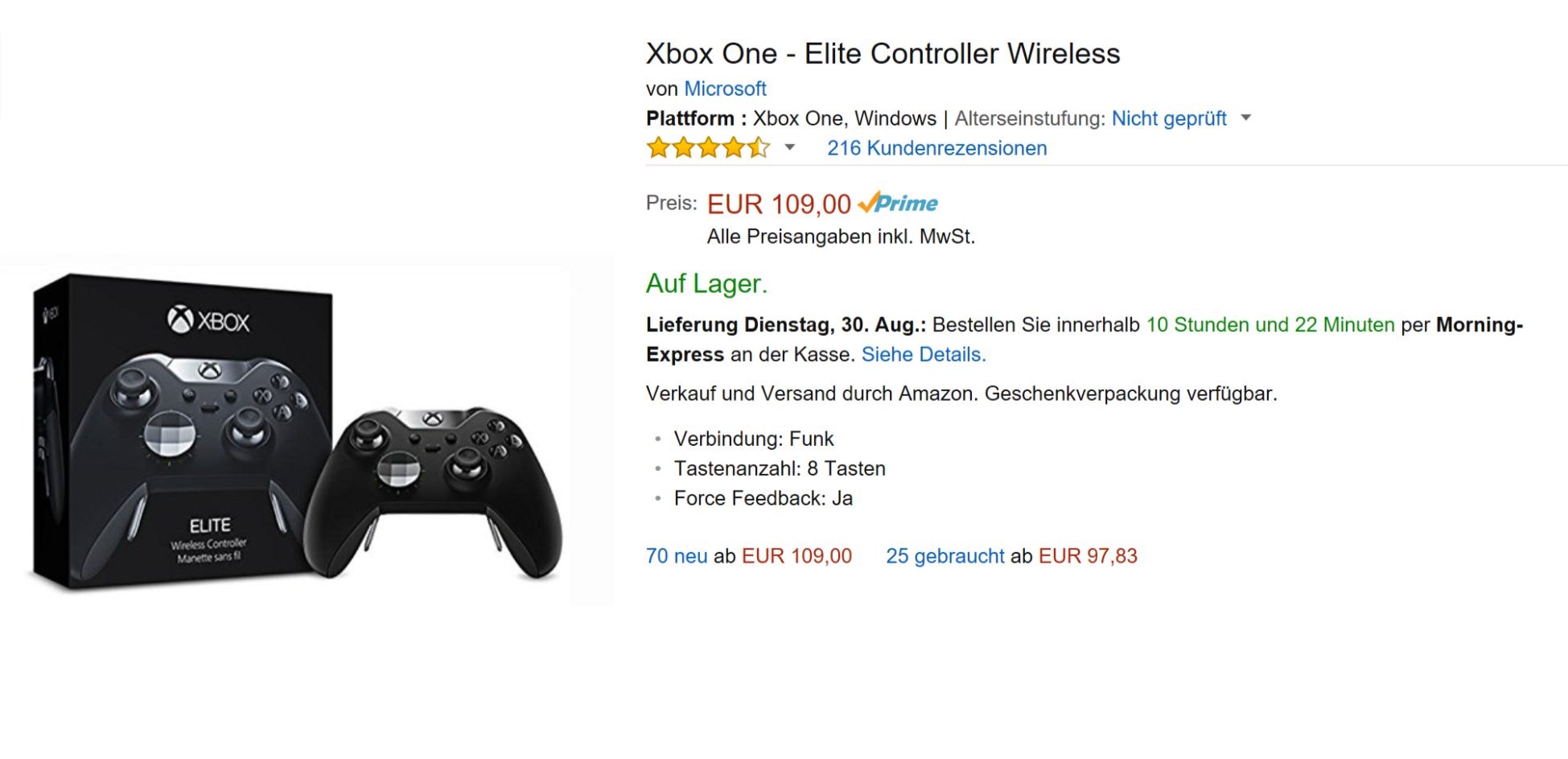 Der Xbox One Elite Controller bei Amazon im Angebot