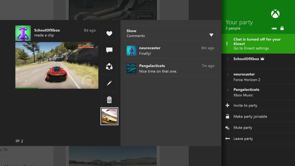 Xbox One Dashboard Party and Game Hub