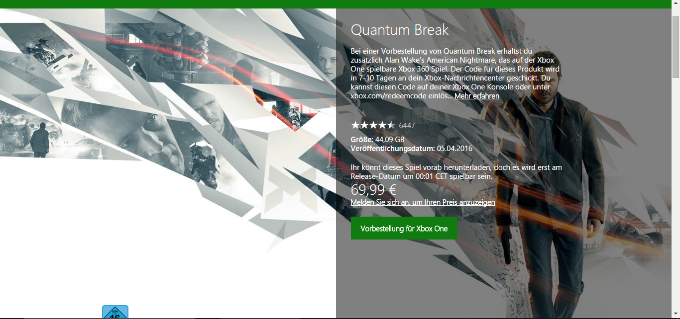 Quantum Break Produktseite