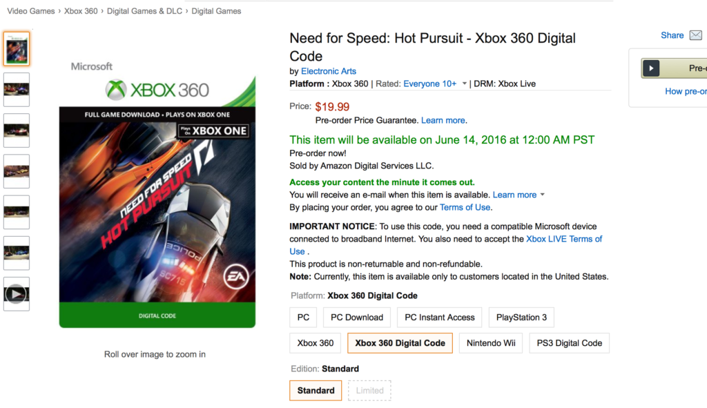 Amazon listet Need for Speed: Hot Pursuit