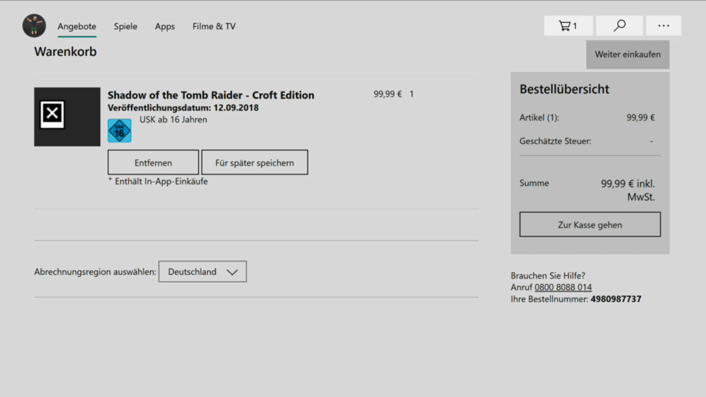 Xbox Store Warenkorb