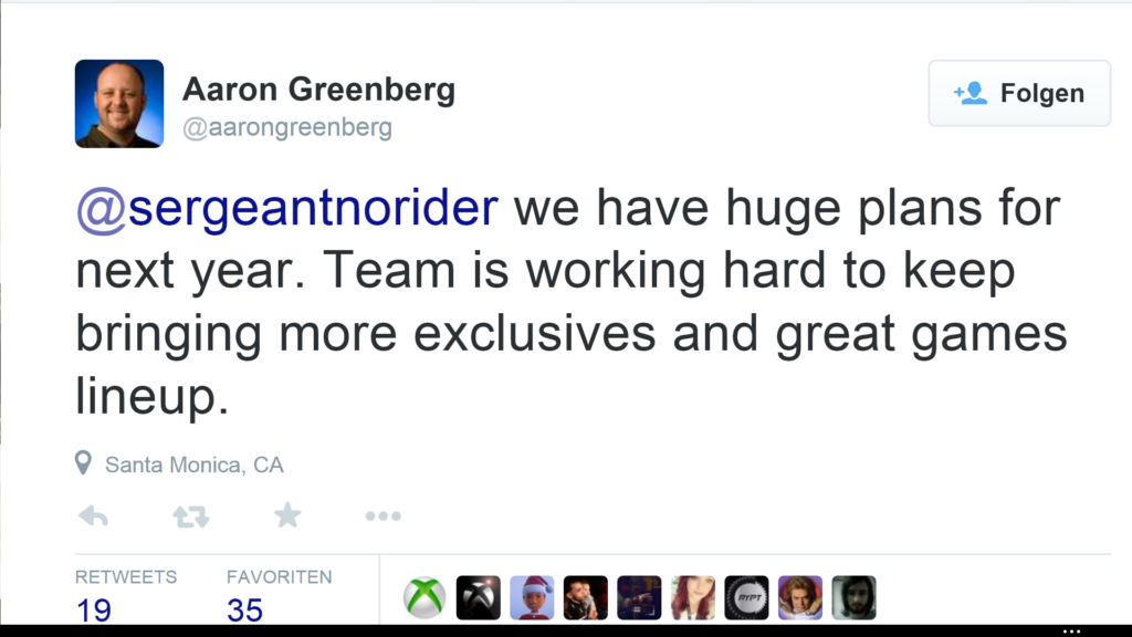 Tweet von Aaron Greenberg